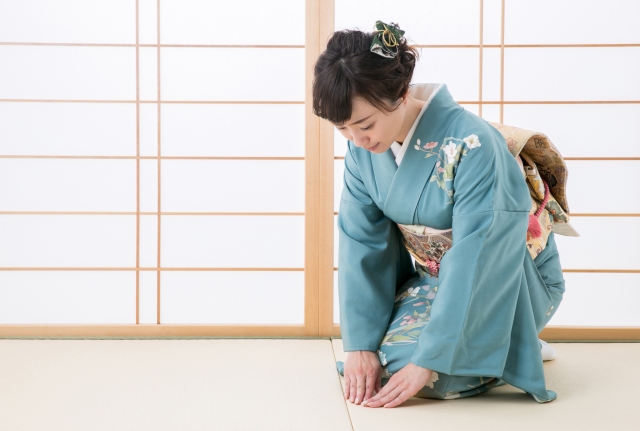 Bowing in a traditional kimono