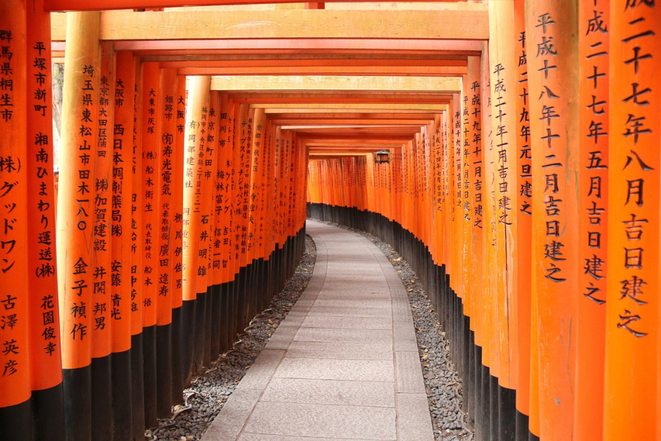 Red torii gates of Fushimi Inari Shrine in Kyoto