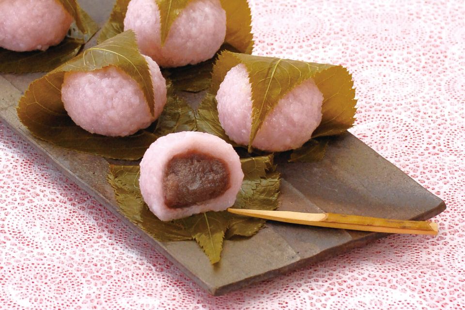 Sakura mochi sweet rice cake wrapped in cherry leaf
