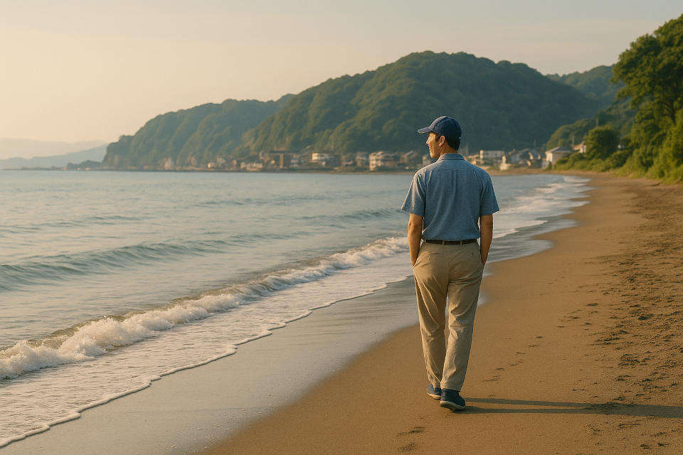 Quiet summer morning beach with clear skies and soft waves