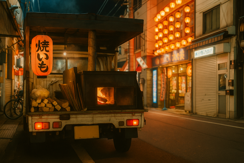 Japanese roasted sweet potatoes sold from a street stall