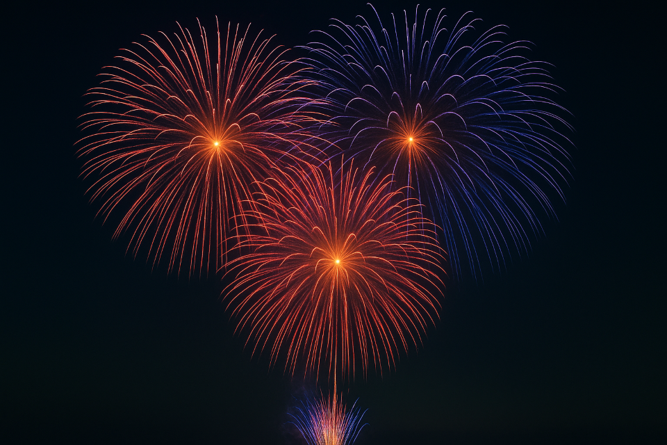 Japanese summer fireworks lighting up the night sky