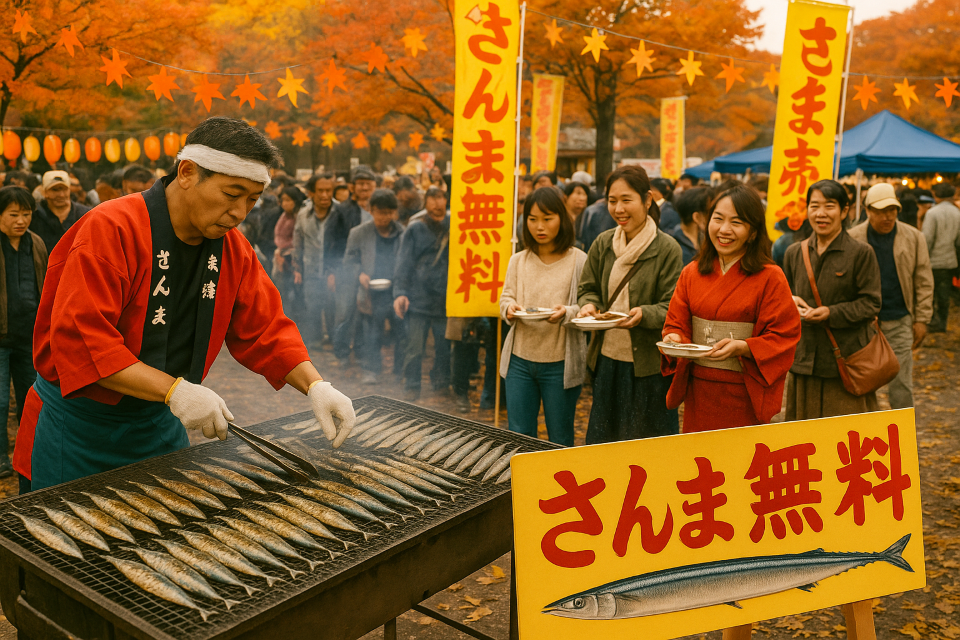 Local autumn market with fresh produce and people shopping outdoors