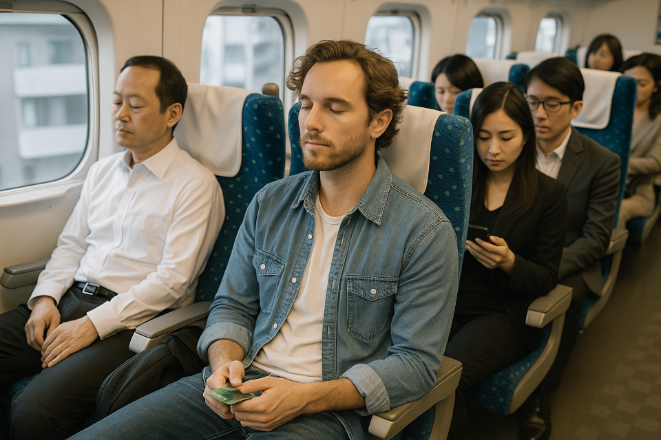 Quiet passengers on a Japanese train