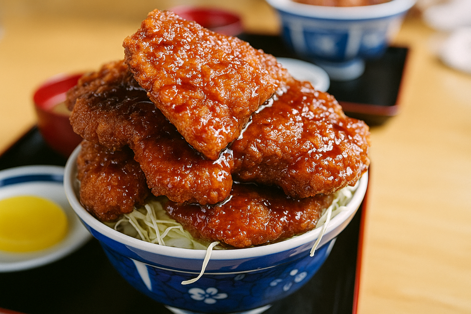 Pork cutlet on rice with sweet sauce (Sauce Katsudon from Fukushima)
