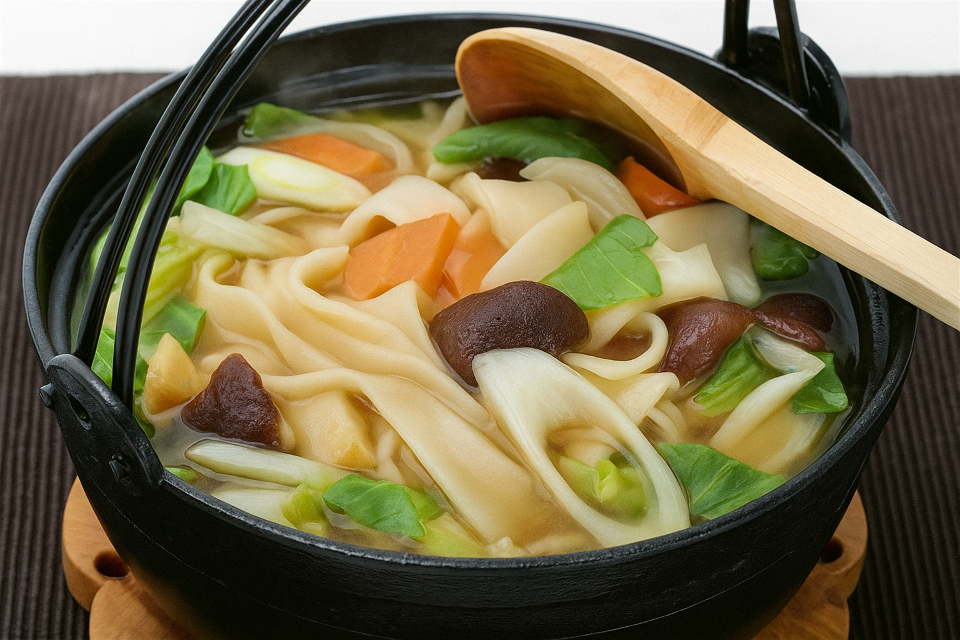 Flat miso noodle stew with root vegetables (Okkirikomi from Gunma)
