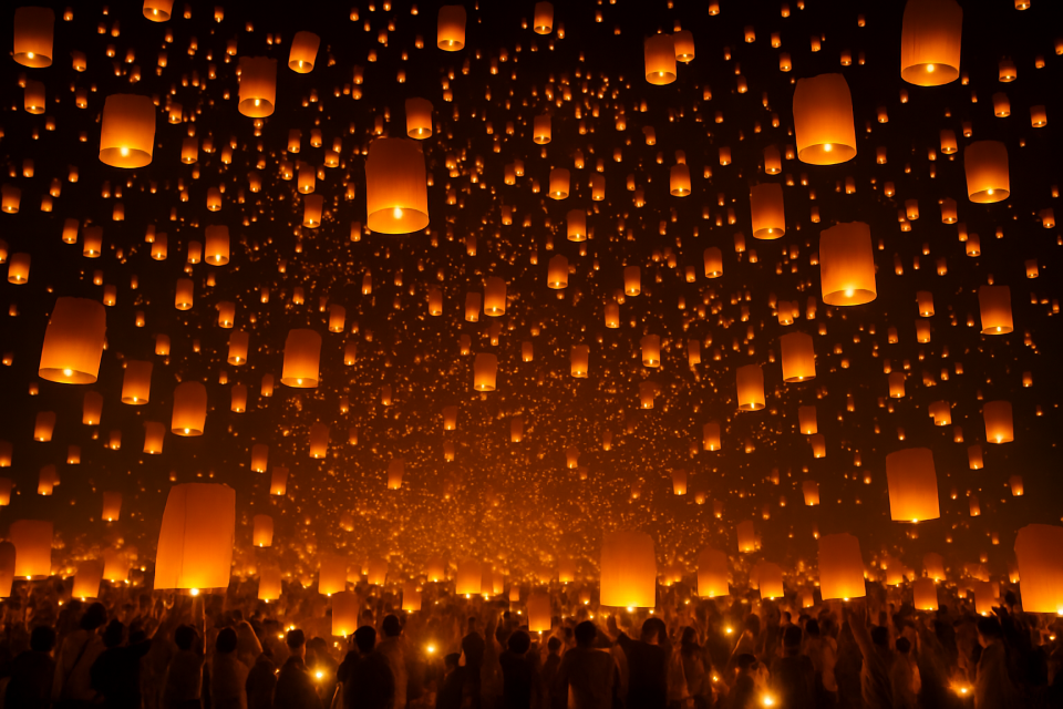 Lantern festival pathway glowing in the summer evening