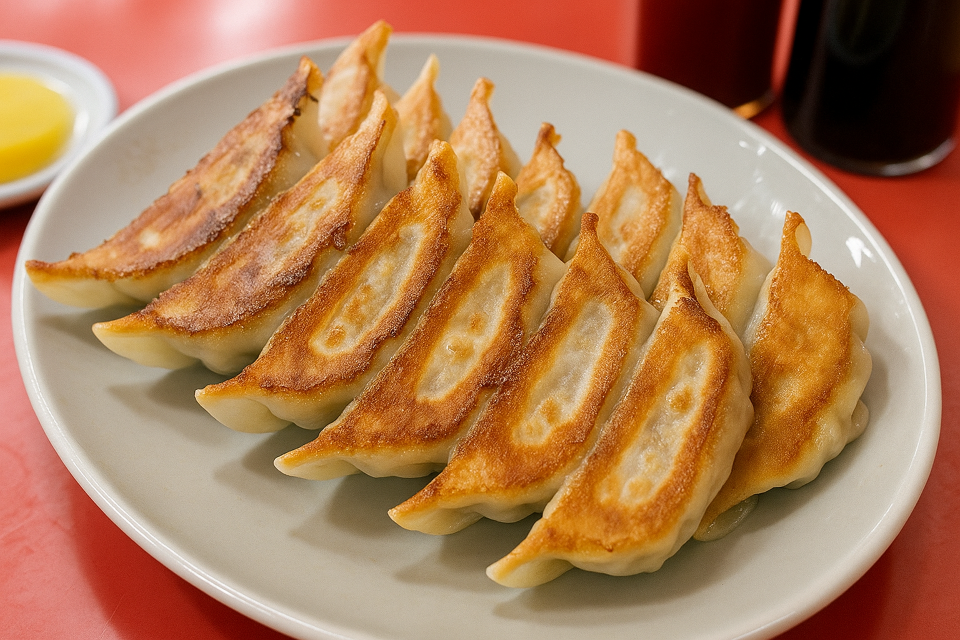 Pan-fried dumplings with cabbage, garlic, and pork (Utsunomiya Gyoza from Tochigi)