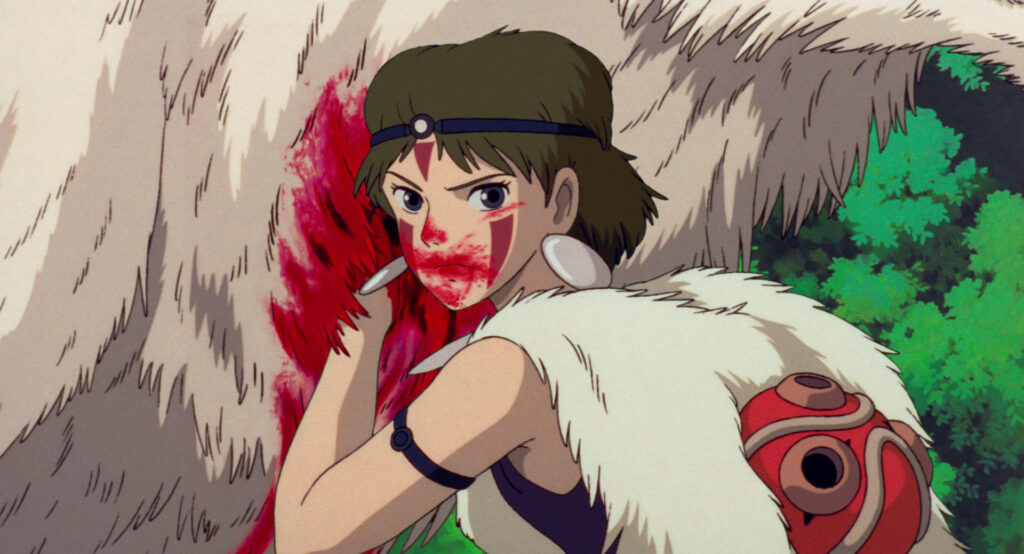 alt="San with blood on her face from Princess Mononoke(もののけ姫のサン、血のついた顔で振り向くシーン)"