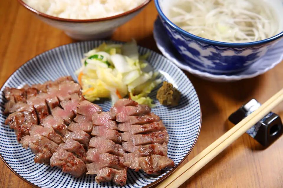 Thick grilled beef tongue slices, a Sendai specialty (Gyutan from Miyagi)