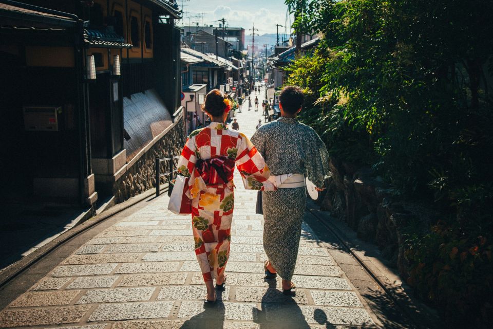 People walking in kimono in spring