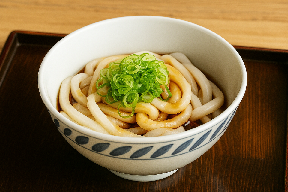 Thick and soft udon with dark soy-based broth (Ise Udon from Mie)