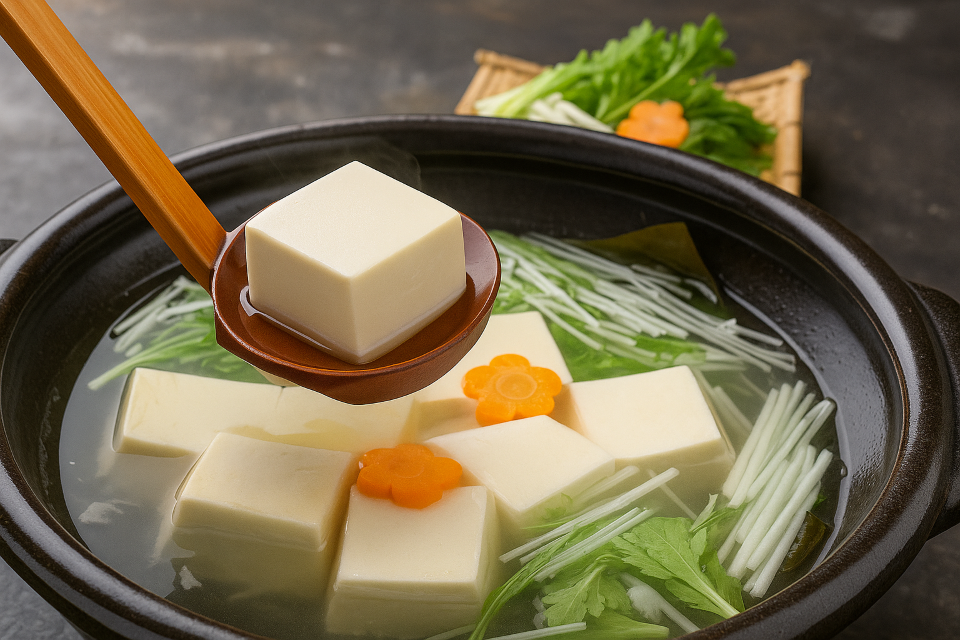 Tofu simmered in kombu broth (Yudofu from Kyoto)