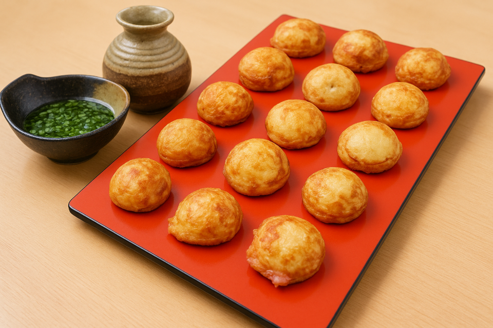 Eggy dumplings dipped in broth (Akashiyaki from Hyogo)