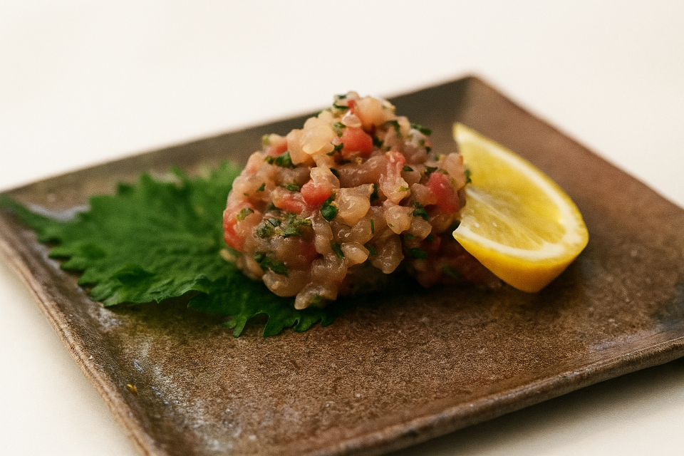 Minced fish tartare with miso and herbs (Namero from Chiba)