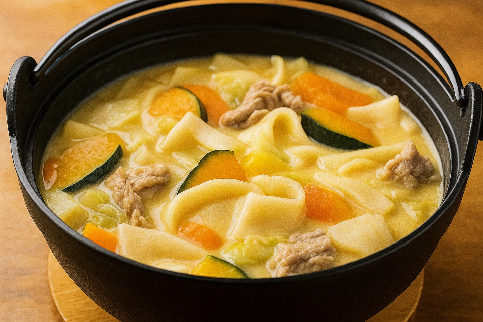 Miso-based noodle stew with pumpkin and vegetables (Hōtō from Yamanashi)