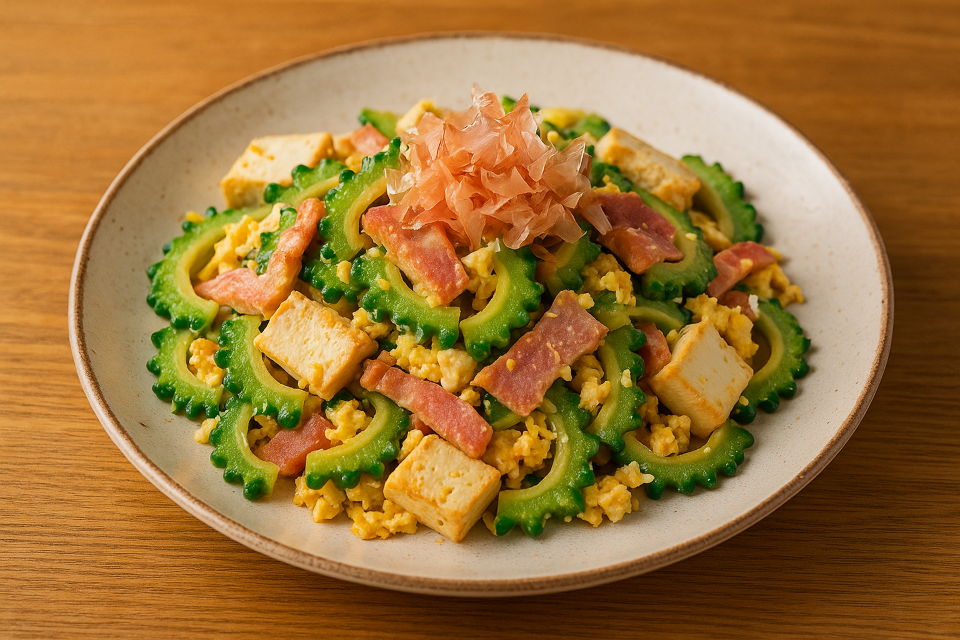 Stir-fried bitter melon with tofu and pork (Goya Champuru from Okinawa)