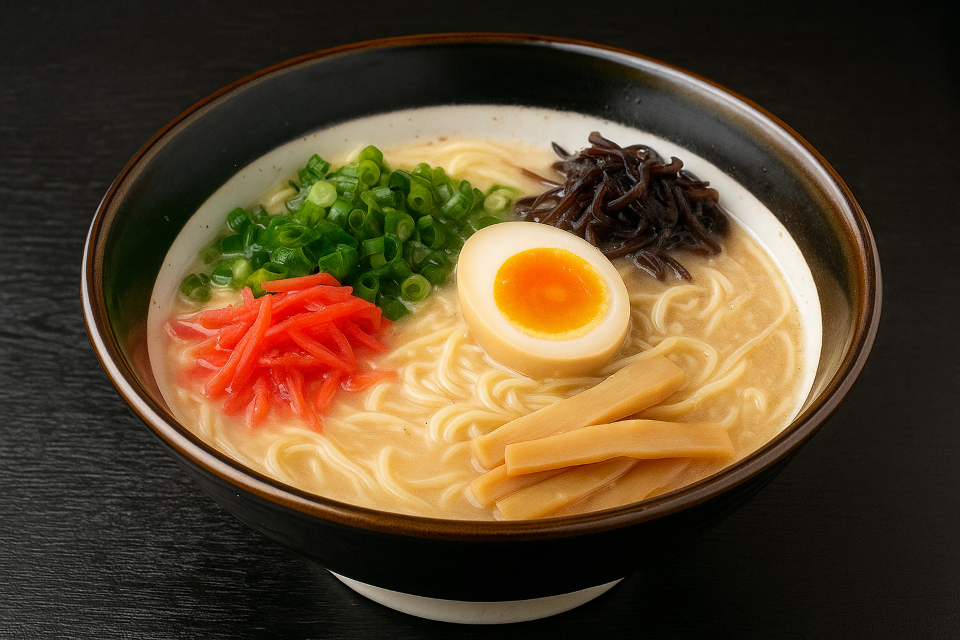 Tonkotsu ramen with thin noodles and creamy pork broth (Hakata Ramen from Fukuoka)