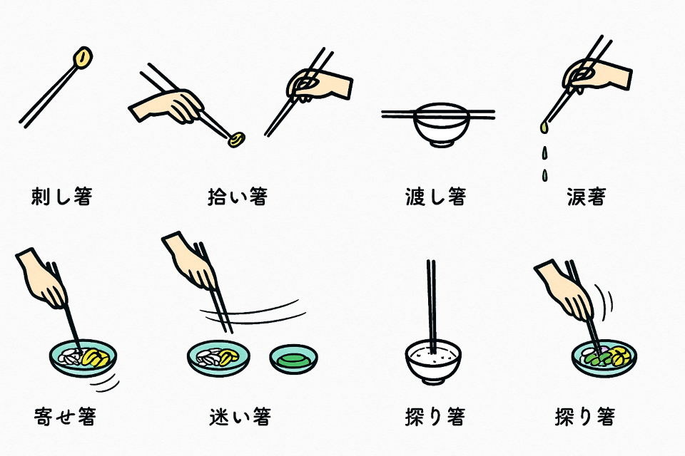 Illustration of Japanese chopstick etiquette