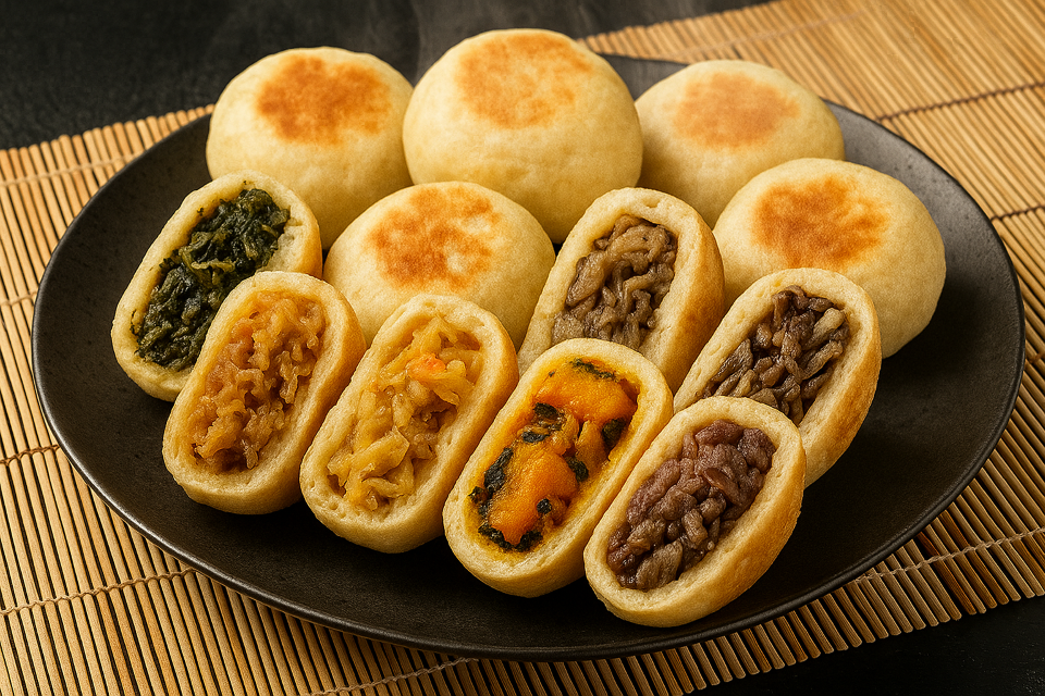 Grilled bun filled with savory vegetable mix (Oyaki from Nagano)