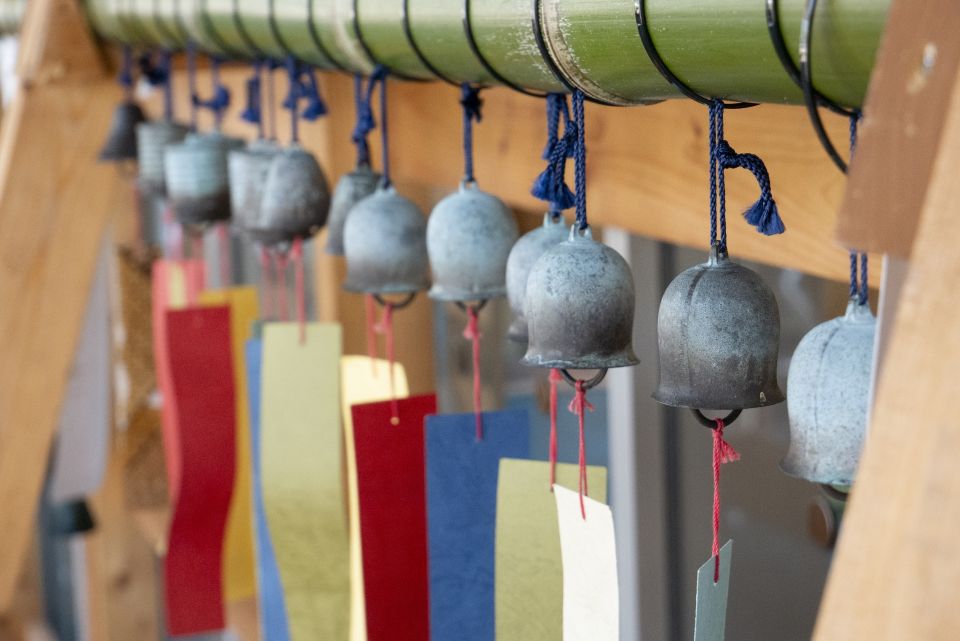 Beautiful hand-painted glass wind chimes on display in Odawara