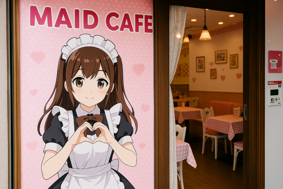 Smiling maid at a themed café in Akihabara