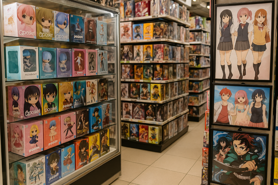 Anime figure shop in Akihabara with colorful merchandise