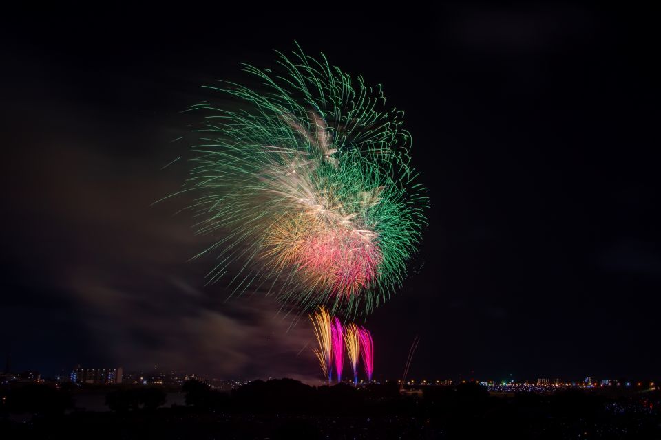 Edogawa Fireworks Festival along the Edo River with colorful bursts