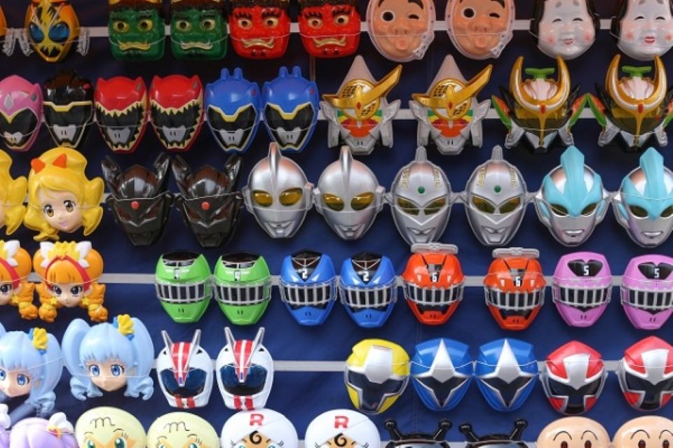 Colorful traditional festival masks on display