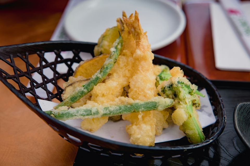Crispy shrimp and vegetable tempura served with dipping sauce