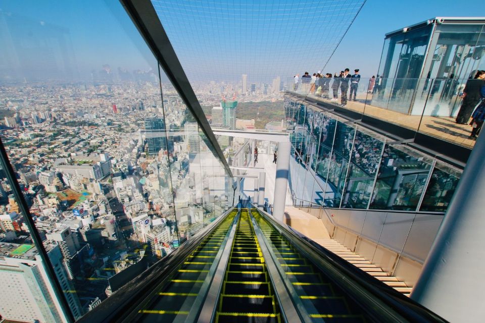 Shibuya Sky observation deck with a panoramic Tokyo night view